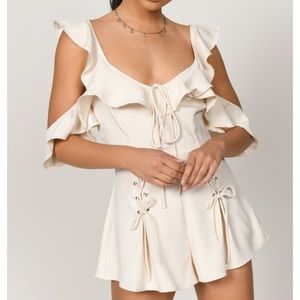 Tobi Sloan Ivory Tiered Ruffle Lace Up Romper